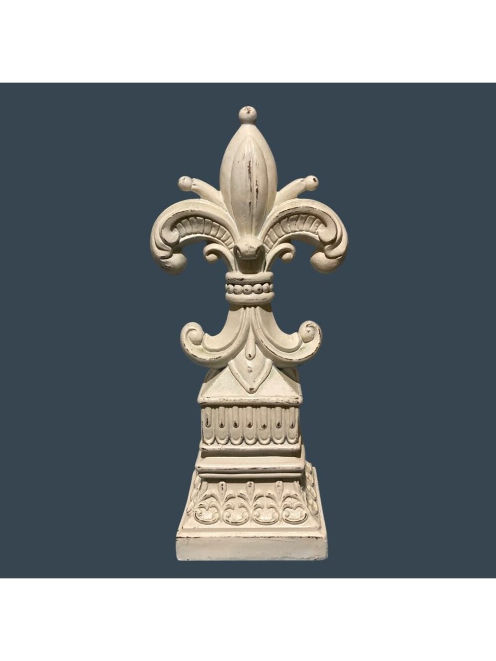 Antiqued White Fleur-De-Lis Finial Architectural Table Shelf Accent 13"